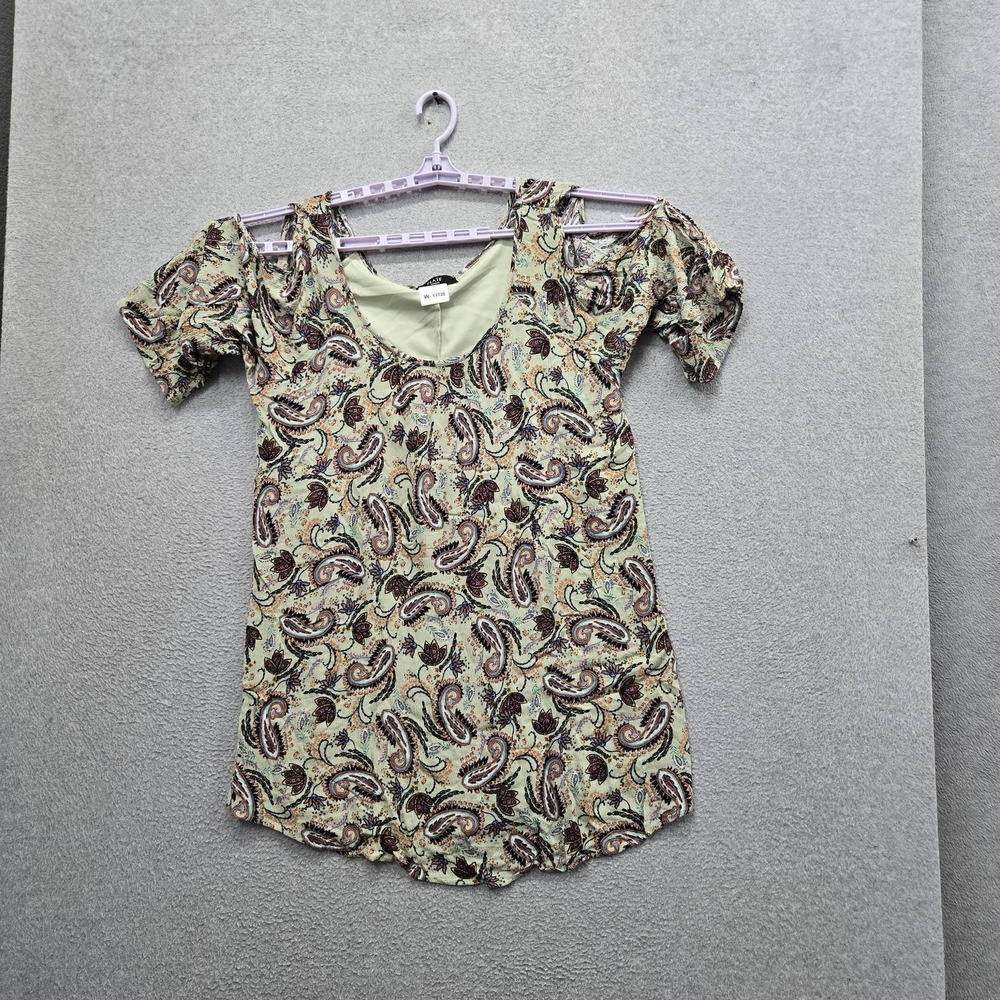 NAIF Women Blouse 1X Green Paisley Romantic Cold Shoulder Fairy